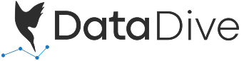 DataDive logo with a stylized bird icon connected to a blue line graph.