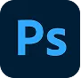 Adobe Photoshop app icon with blue 'Ps' letters on dark blue background.