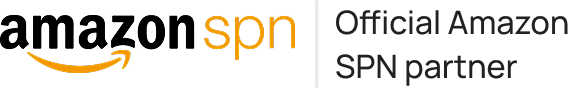 Amazon smile logo next to letters 'spn' and text 'Official Amazon SPN partner'.