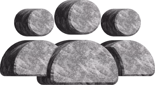 Three stone-like abstract human figures representing a group or community.