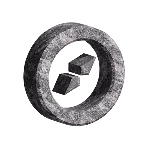 3D stone ring with two floating trapezoidal stone blocks inside, resembling a lodestone compass.