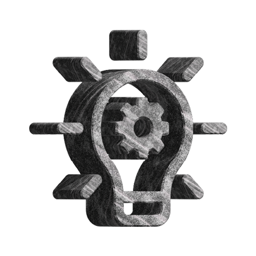 Chalk-drawn light bulb with a gear inside, symbolizing innovation and development.