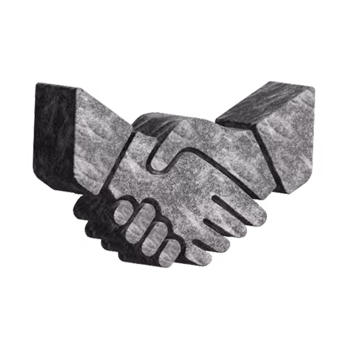 3D stone-textured handshake symbolizing partnership or agreement.