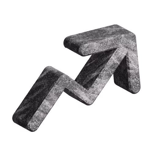 Gray, textured 3D arrow pointing upward to the right.