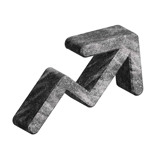 Gray, textured 3D arrow pointing upward to the right.