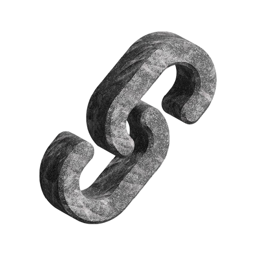 3D rendering of a broken stone chain link on a black background.