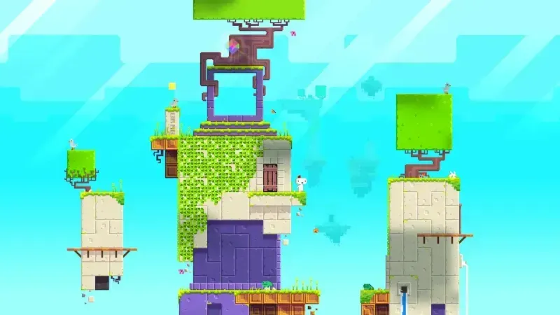 Fez surrounded by colourful floating platforms