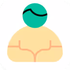 Simplified icon of a person with teal head and beige shoulders on a white background.