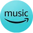 Amazon Music logo with the word music and a smile-shaped arrow below it on a turquoise background.
