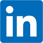 LinkedIn logo white letters in a blue rounded square background.
