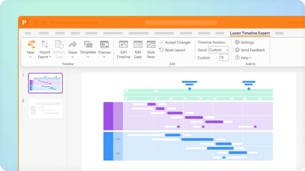 Project timeline created in PowerPoint with Lucen Timeline