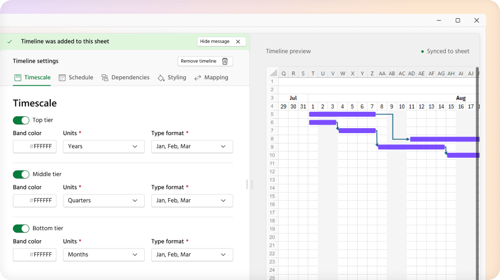 Update project timelines in Excel and keep Gantt charts automatically in sync