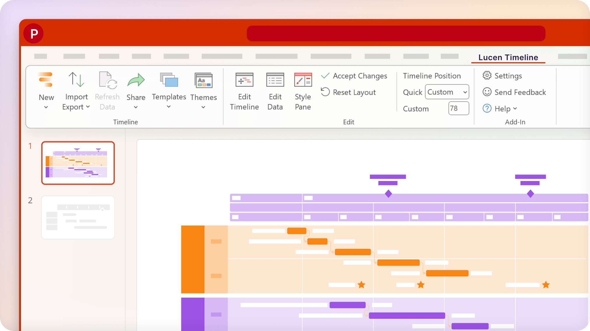 Lucen Timeline add-in inside PowerPoint