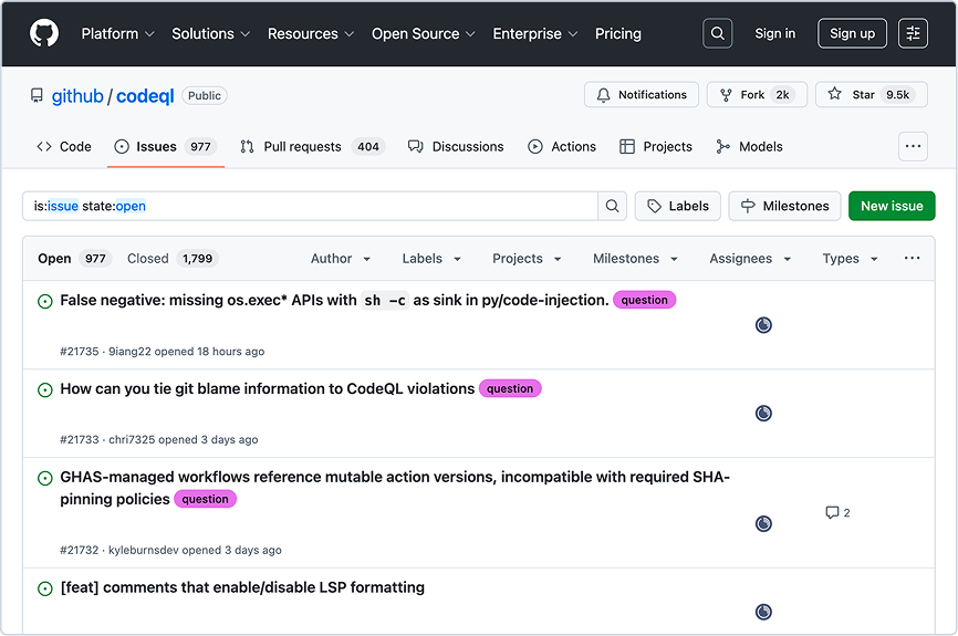 A GitHub dashboard showing issues and the Track button next to the issues