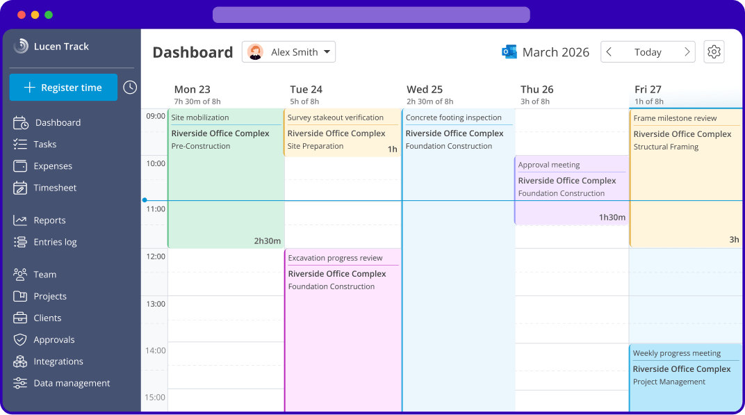 Construction project tracking dashboard for monitoring schedules, tasks, and milestones