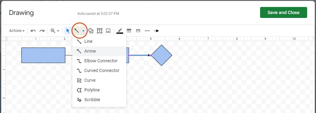 Inserting connectors in Google Sheets