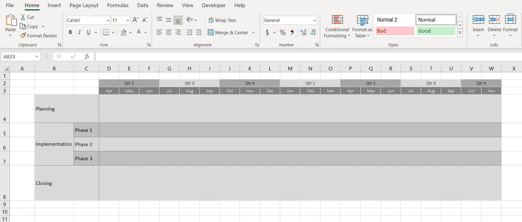 Set roadmap swimlanes in Excel