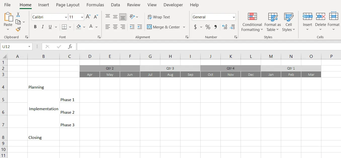 Create roadmap timeline bands in Excel