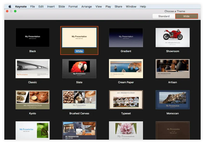 Select Keynote Presentation Theme