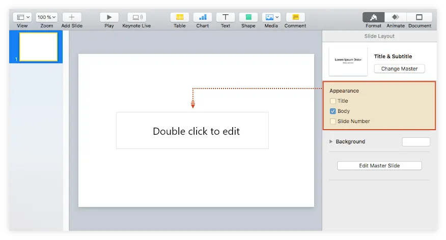 Change the slide's appearance in Keynote