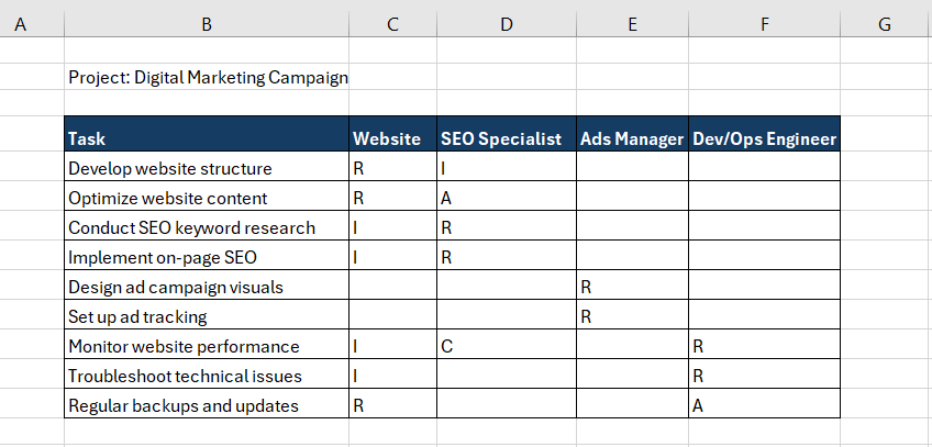 Excel RACI chart - Step 3