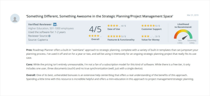 Roadmap planner customer review