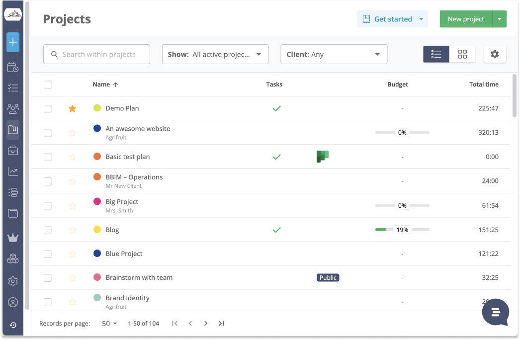 Lucen Track project section with 100 + projects tracked