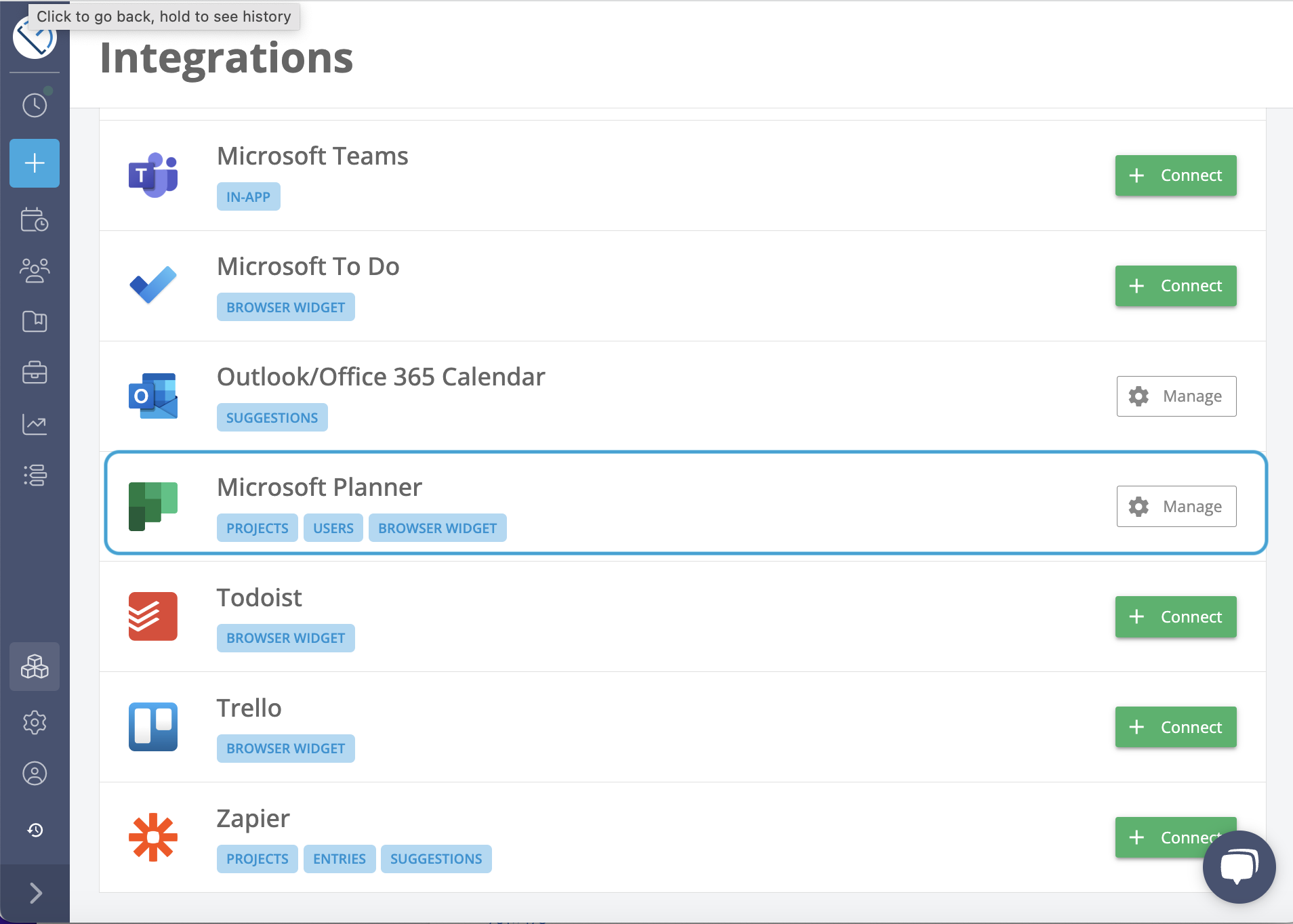 timeneye ms planner integration settings