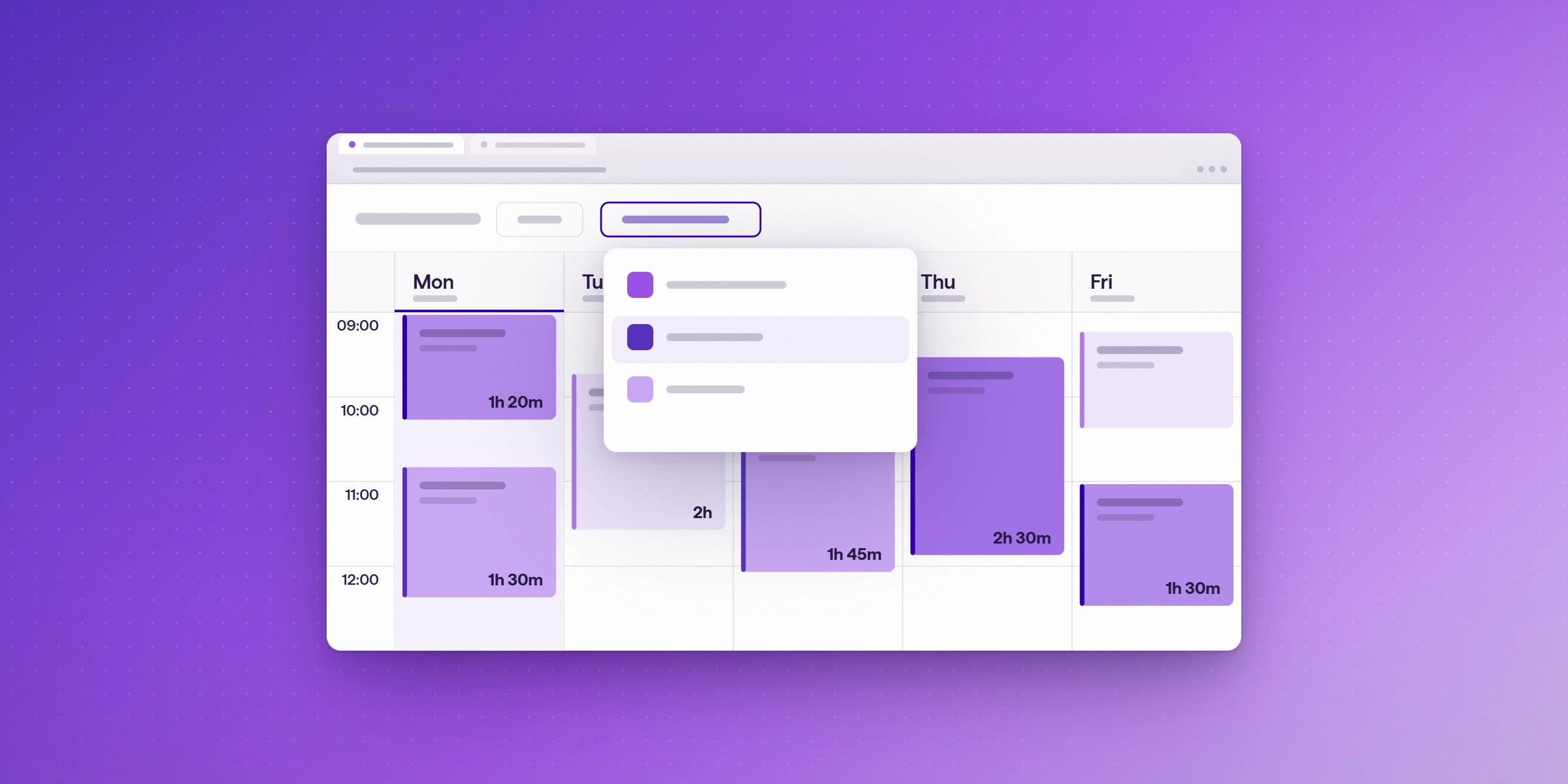 Lucen Track weekly calendar view with meetings shown as time entries by project