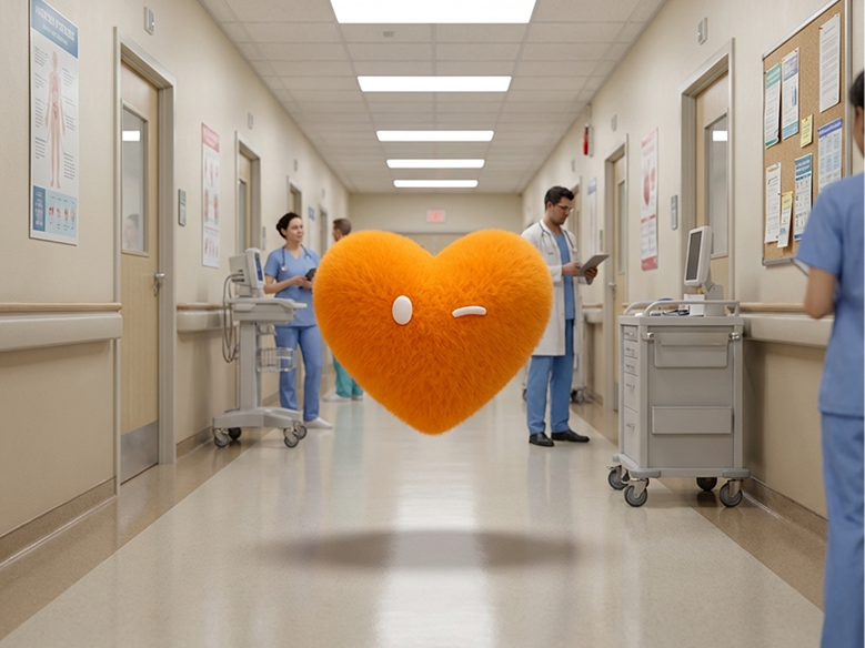 Mindoo character in hospital hallway