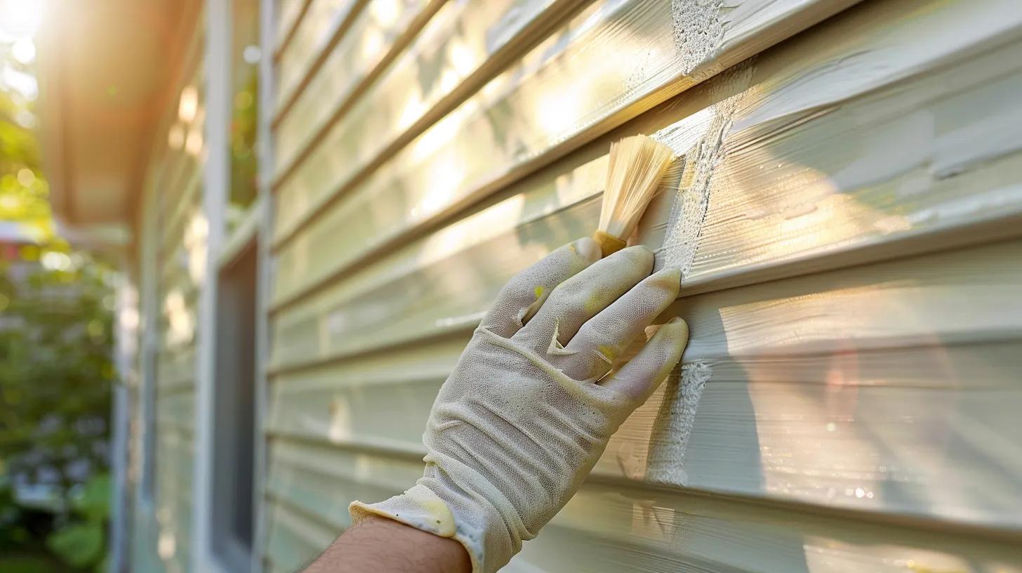 Homeowner cleaning Maibec siding with a gentle cleaning solution on a sunny day