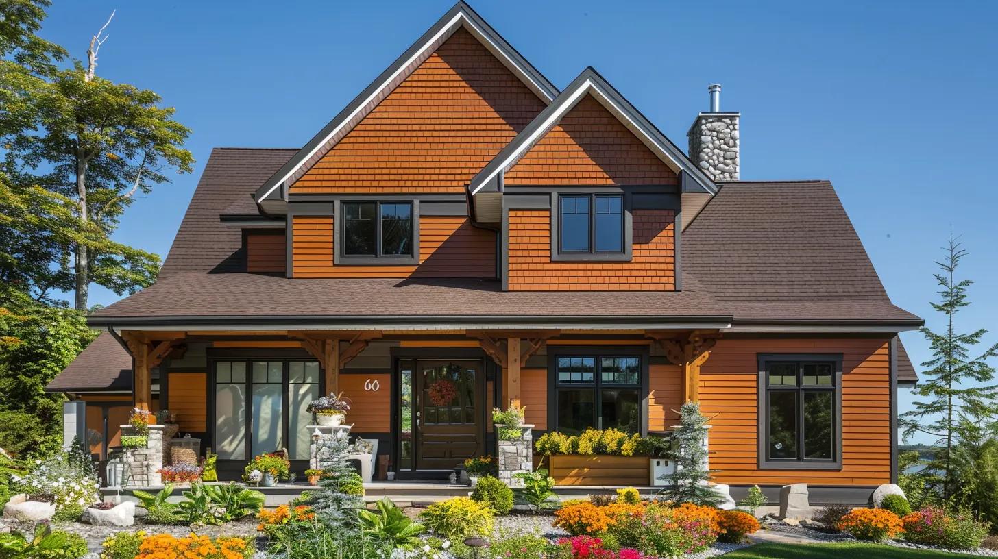 Beautifully maintained Maibec wood siding on a home exterior with a vibrant garden
