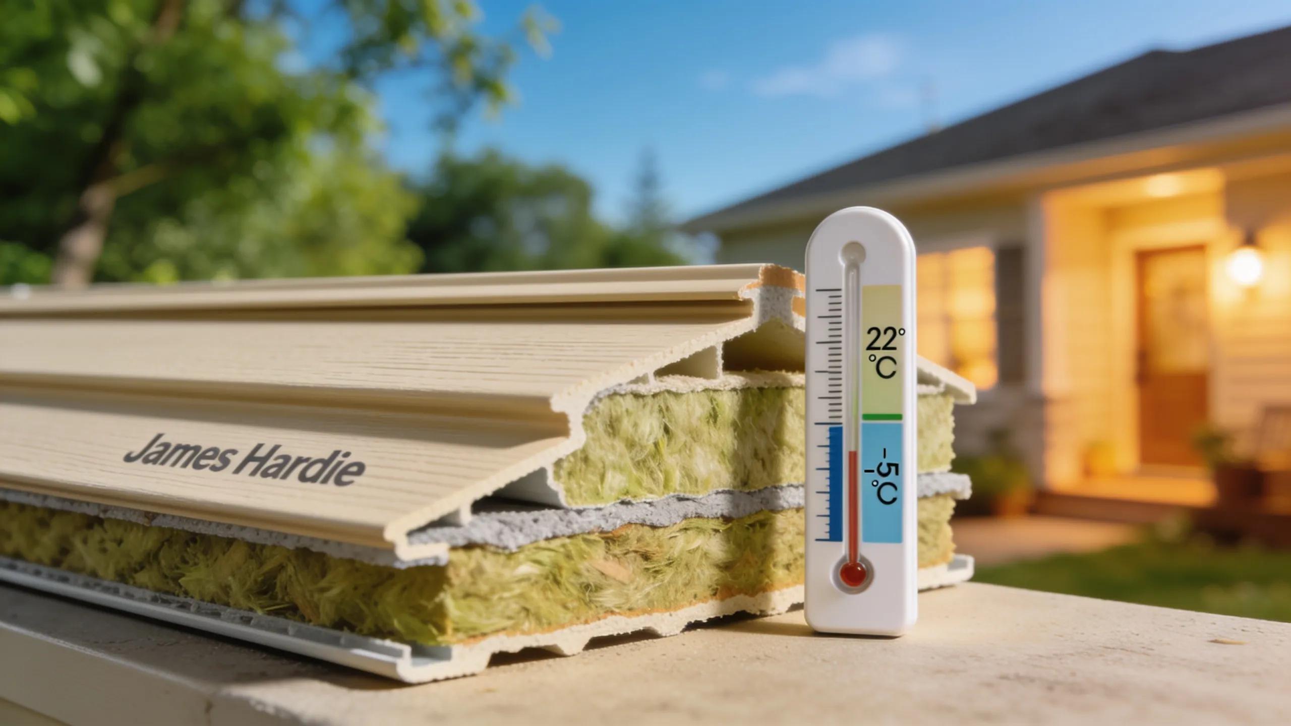Cross-section view of James Hardie siding highlighting its insulation efficiency and temperature stability