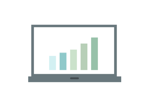 Ordinateur portable affichant un graphique à barres croissantes à l'écran.