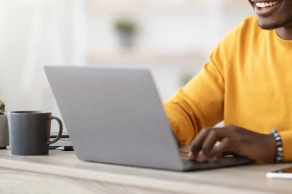A man looking at a personalised landing page.
