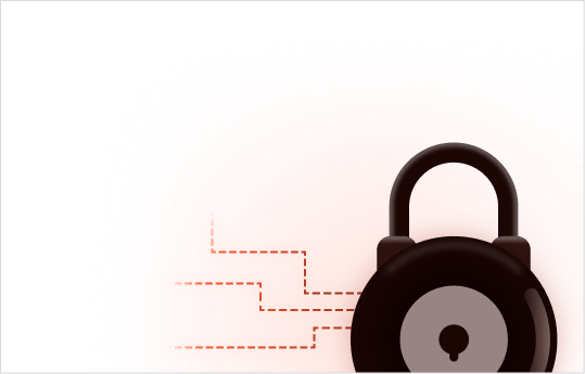 Black padlock on an orange-red gradient background with faint connecting lines indicating security or protection.