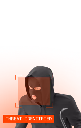 Person wearing a black hoodie and balaclava with a crowbar, identified as a threat by facial recognition software.