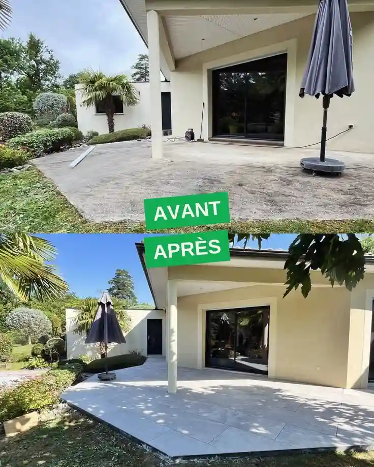 Création d'une terrasse en carrelage grand format en Dordogne