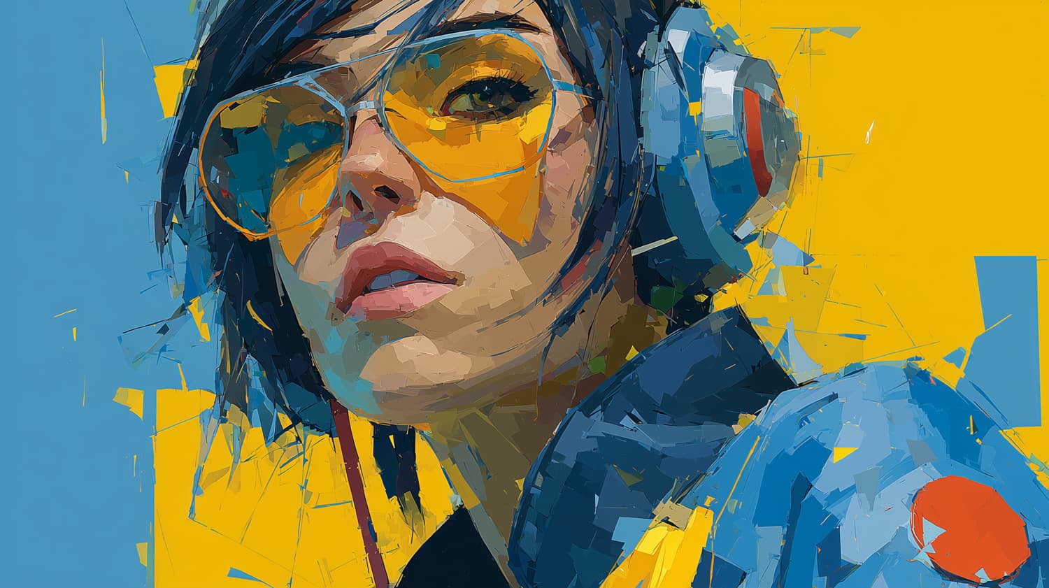 Stilisierte Illustration einer jungen Dame im Cyberpunk look.