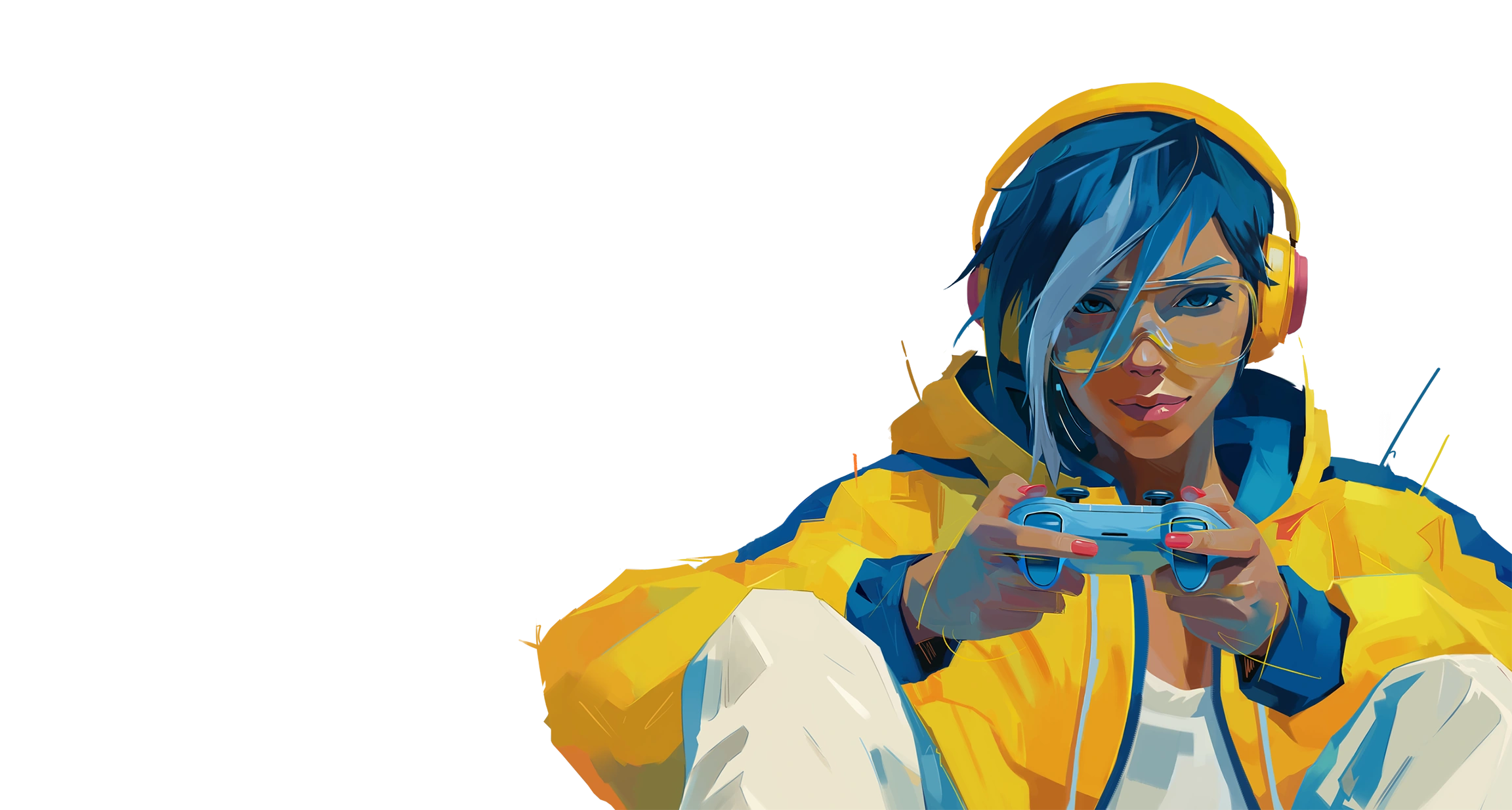 Stilisierte Illustration einer Person mit Headset und Gamecontroller