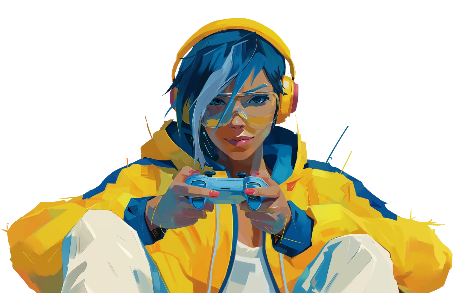 Stilisierte Illustration einer Person mit Headset und Gamecontroller