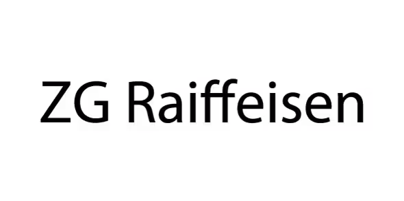 ZG Raiffeisen Schriftzug in schwarzer Typografie auf weißem Hintergrund.
