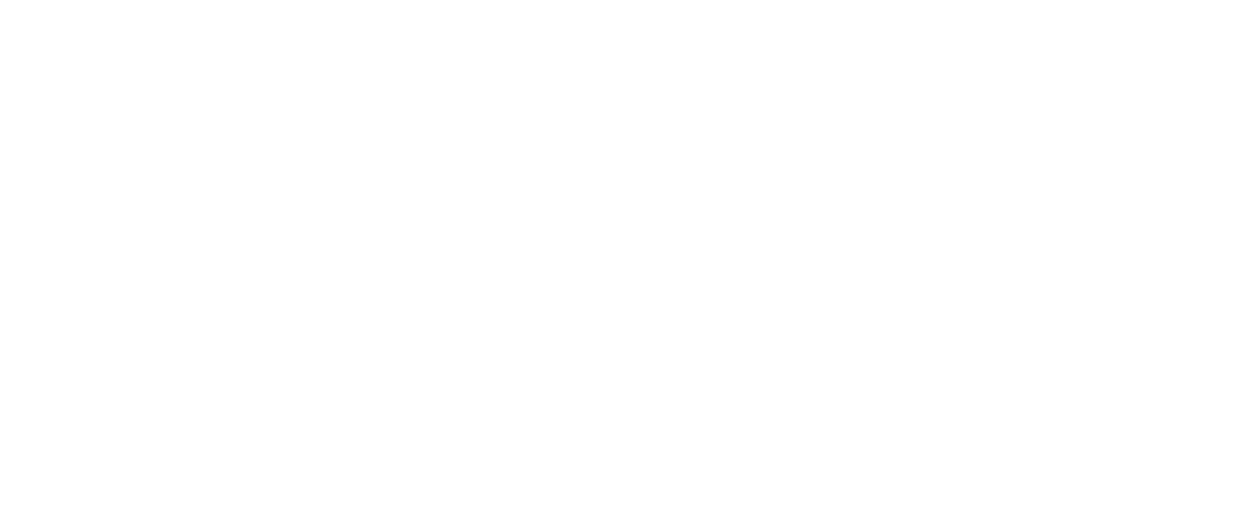 White logo of the company: SIQUE Hair studio.