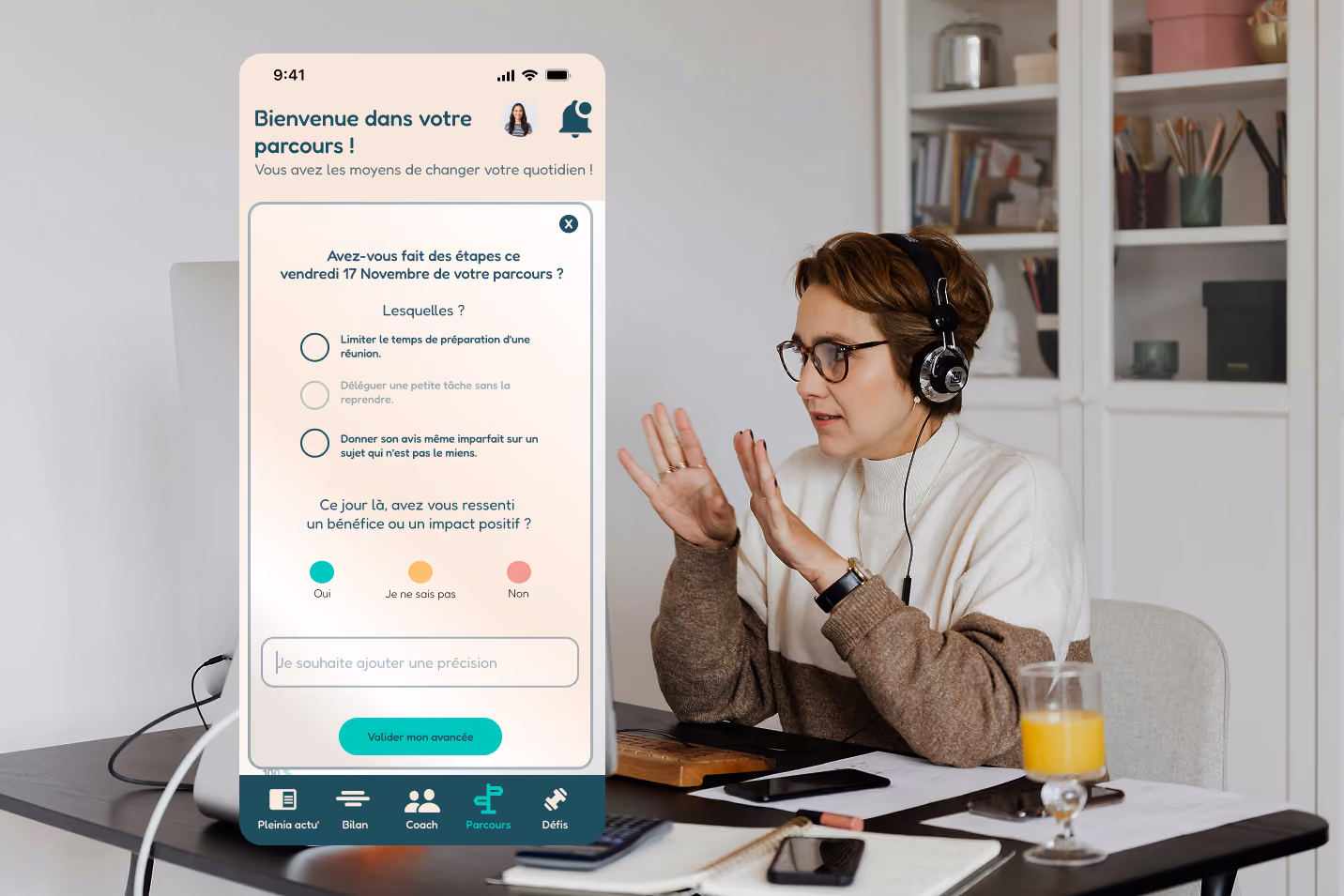 écran de coaching suivi Pleinia