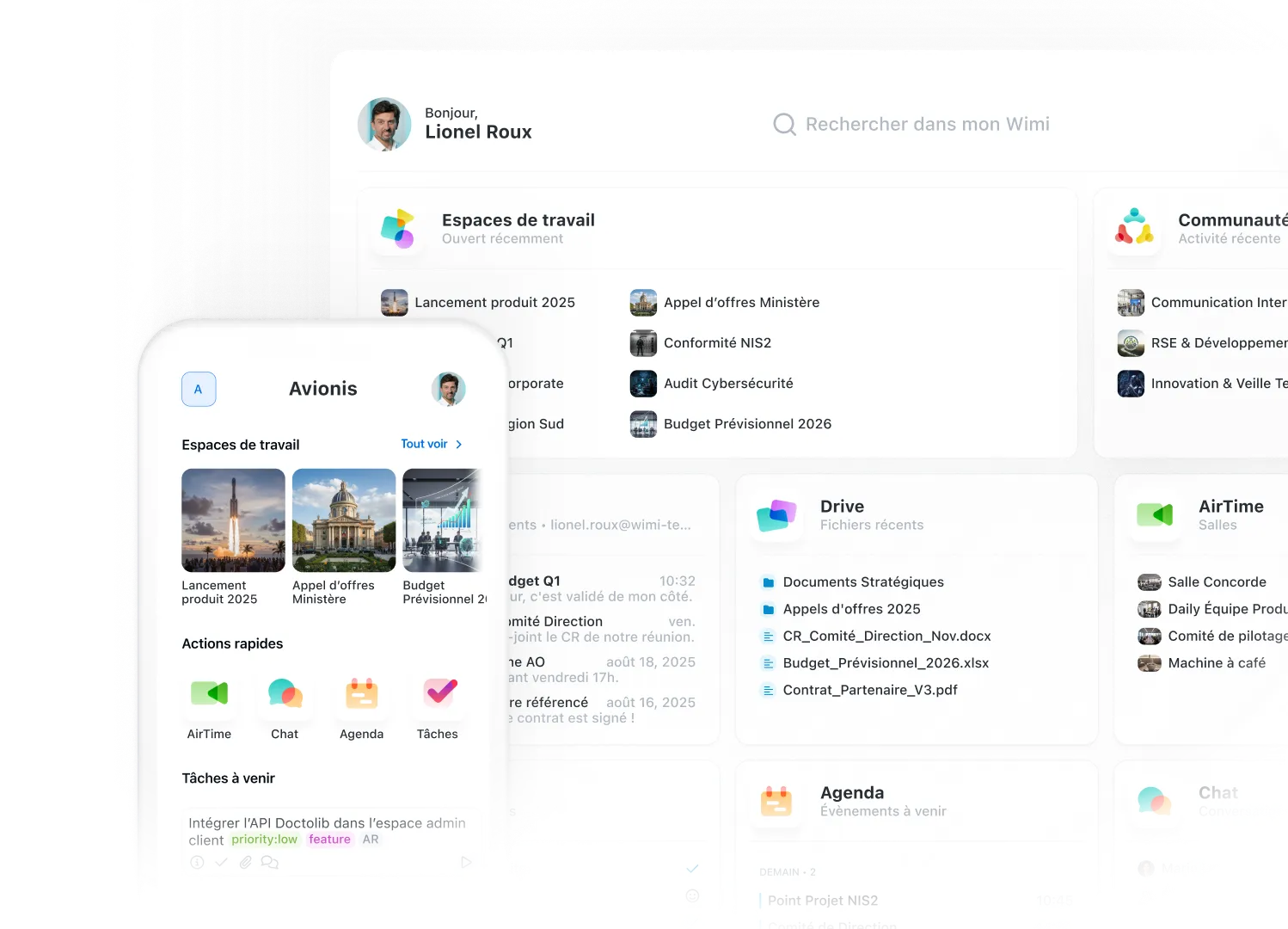 Interface principale du Wimi Workboard sur mobile et ordinateur 