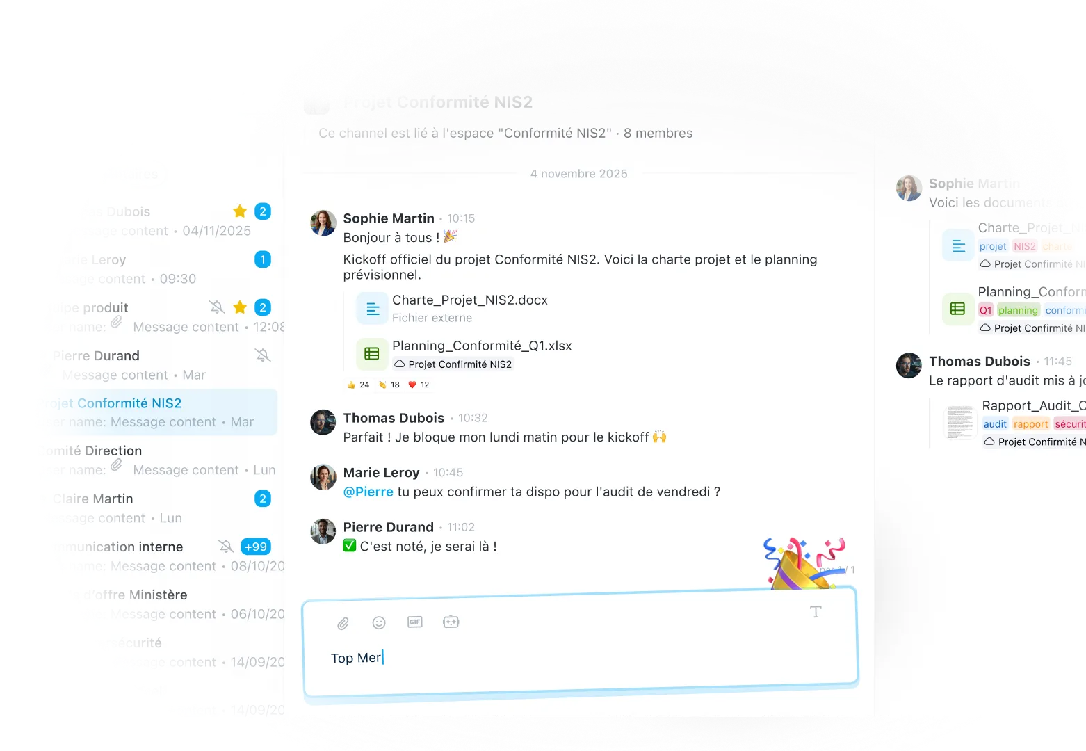 Interface principale du Chat sur l'application Wimi