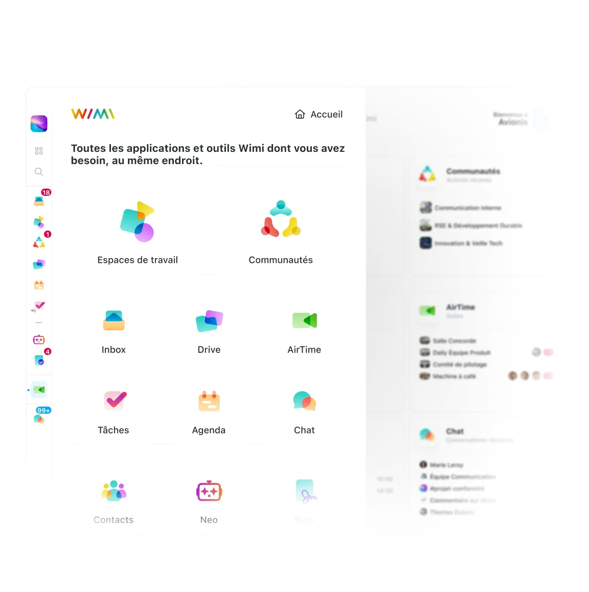 Interface de la navigation du Wimi Workboard. 
