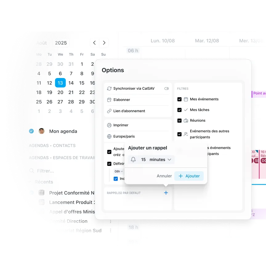 Notifications de rappel sur Wimi Agenda