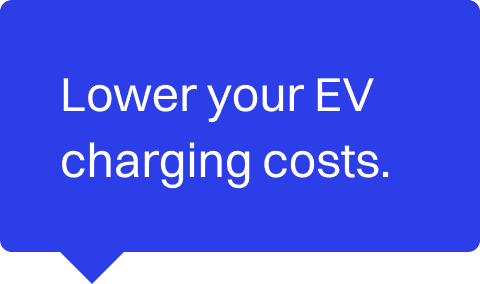 Blue speech bubble with white text saying 'Lower your EV charging costs.'