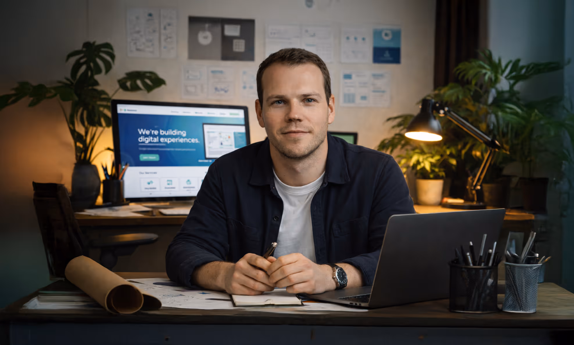 Persoonlijke foto, Van een werkplek met laptop en kleuren van mijzelf (Bas) om een impressie te geven.